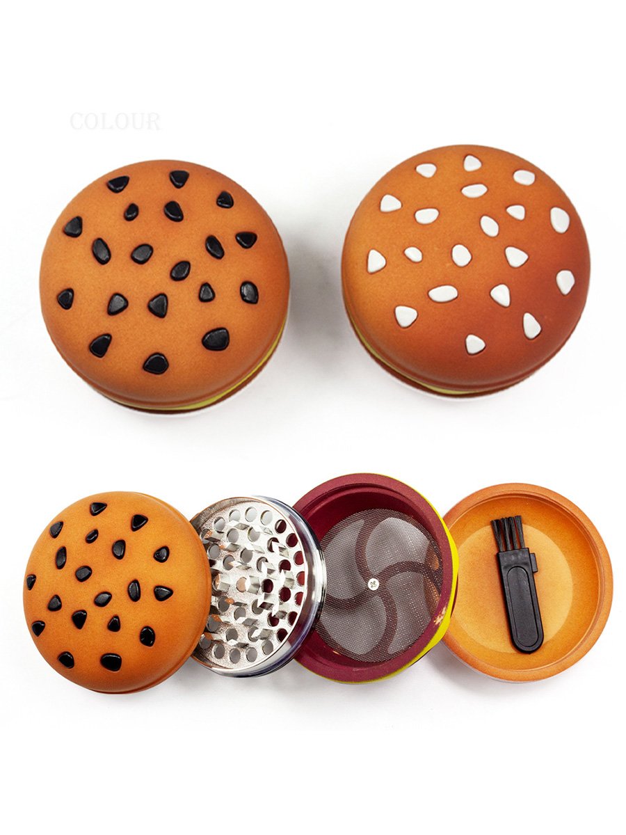 油彩『Burger Set』 4 Layers 70mm Hamburger Herb Grinder for Sale