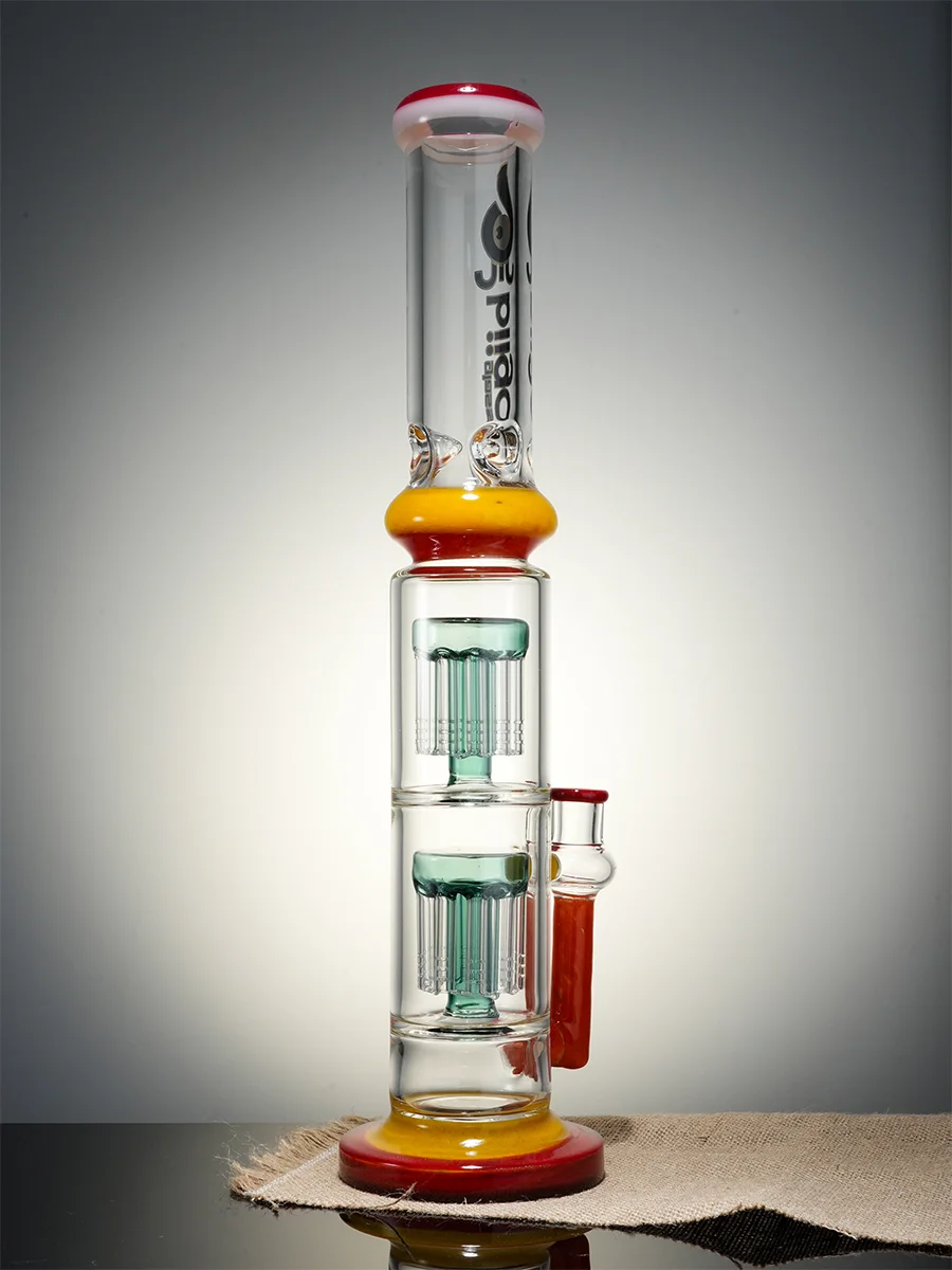 Lookah Bong 16" StraightTube Double Stacked Tree Perc Water Pipe, Colors: Yellow, 5 image