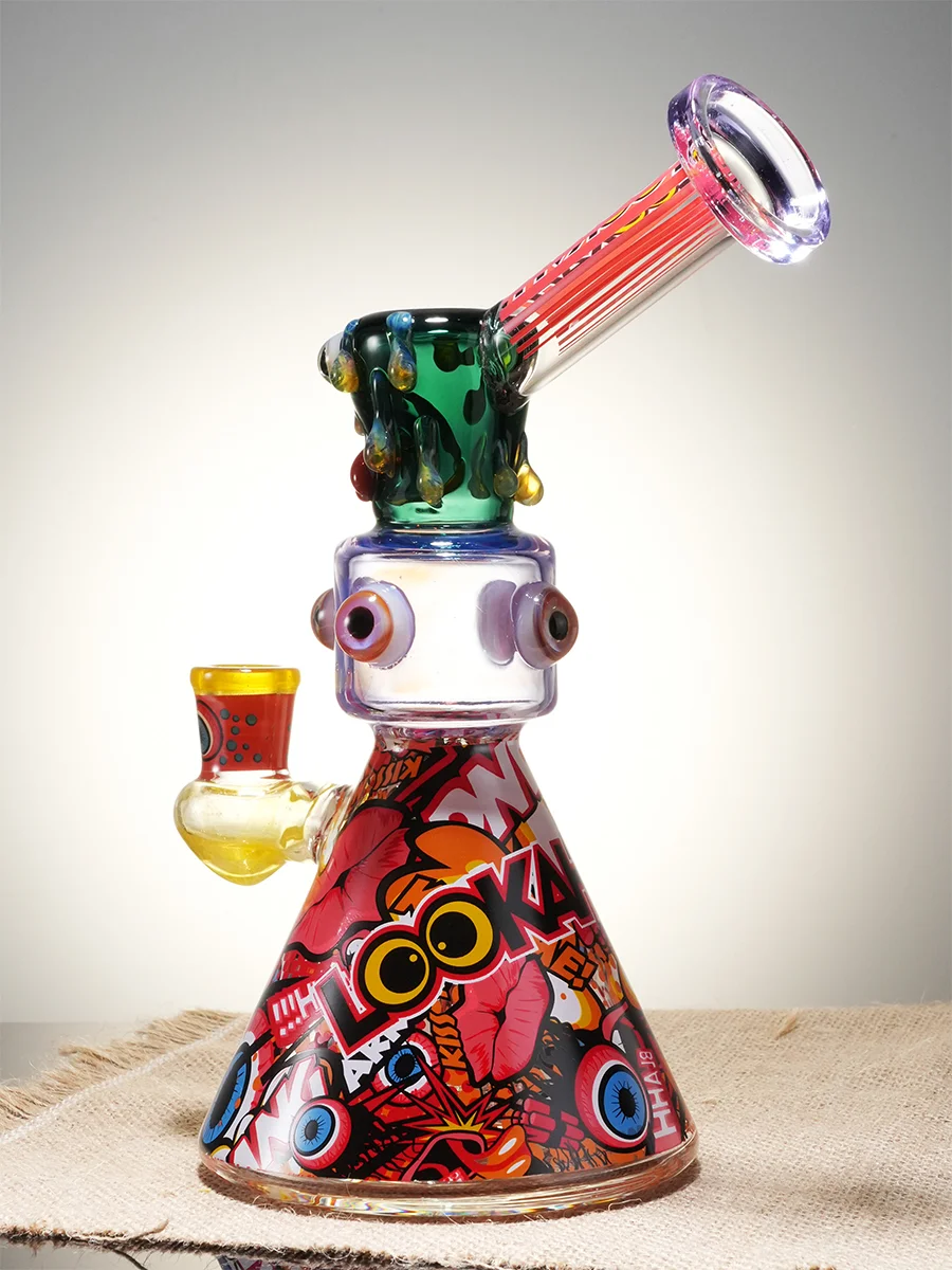 Lookah 9.5" Cool Blue Evil Eye Glass Beaker Bong, Color: Fluorescent Green, 9 image Lookah 9.5" Cool Blue Evil Eye Glass Beaker Bong, Color: Fluorescent Green, 9 image