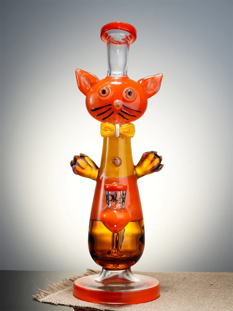 Orange  Cute Cat Gentleman Glass Water Pipe