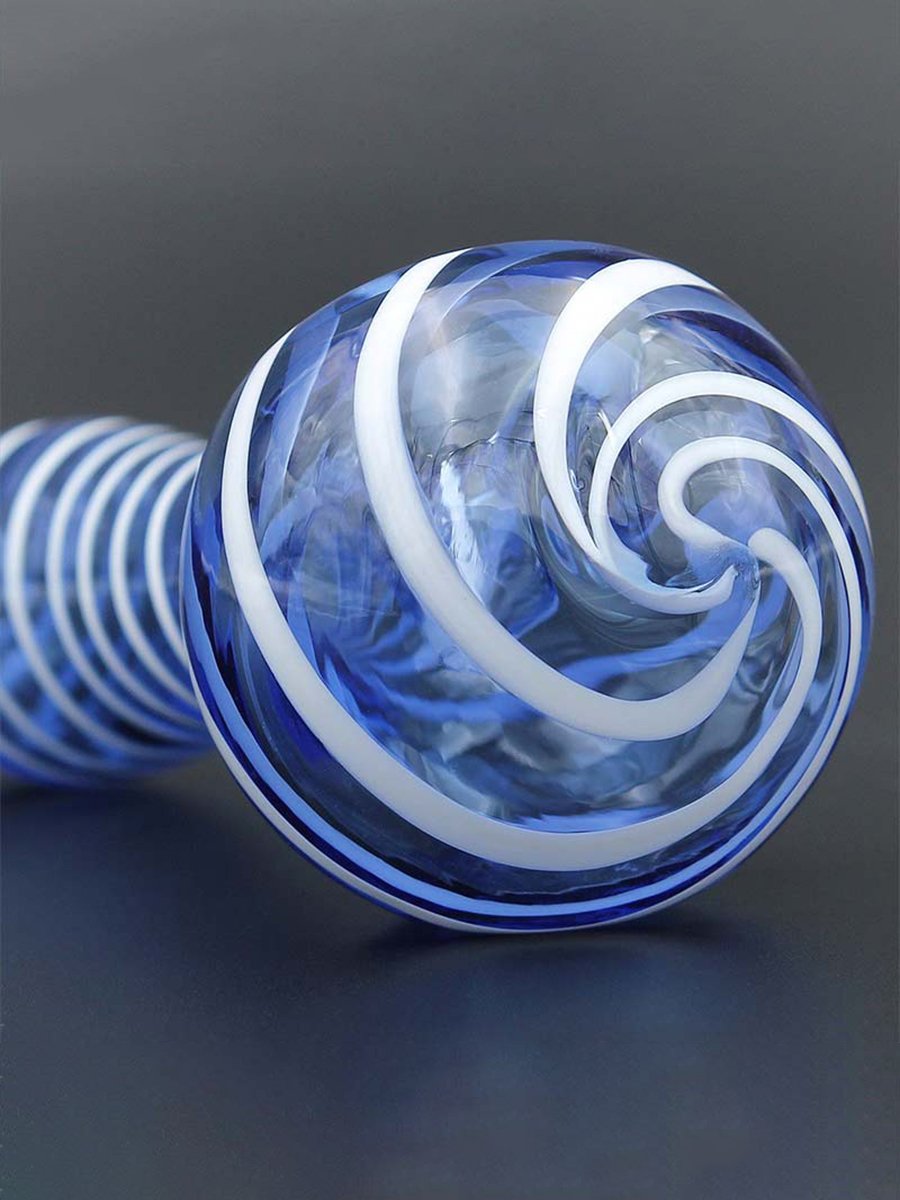 Detail Blue 4” Mini Striped Glass Spoon Pipe Detail Blue 4” Mini Striped Glass Spoon Pipe