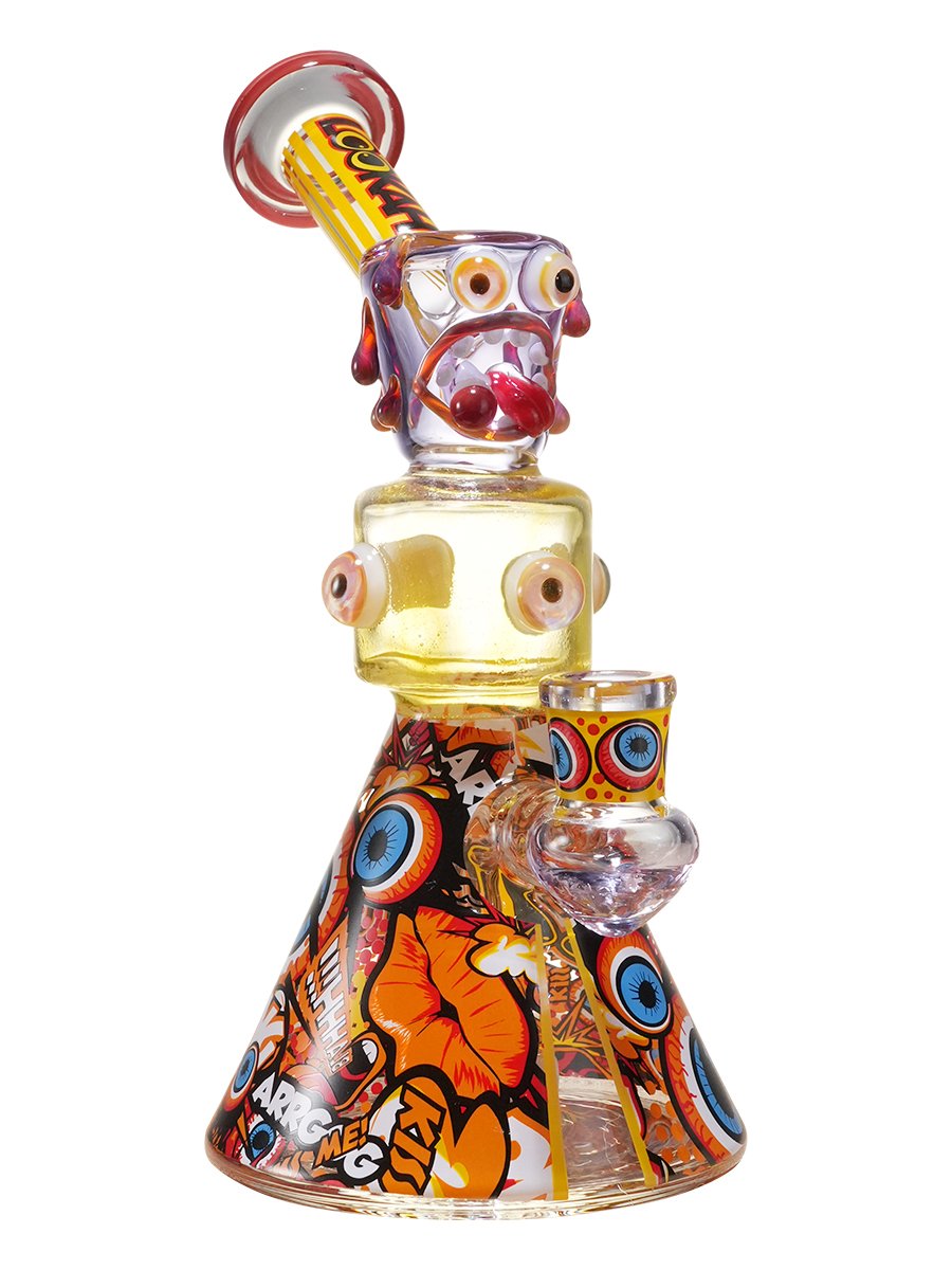 Lookah 9.5" Cool Blue Evil Eye Glass Beaker Bong, Color: Fluorescent Green, 4 image Lookah 9.5" Cool Blue Evil Eye Glass Beaker Bong, Color: Fluorescent Green, 4 image