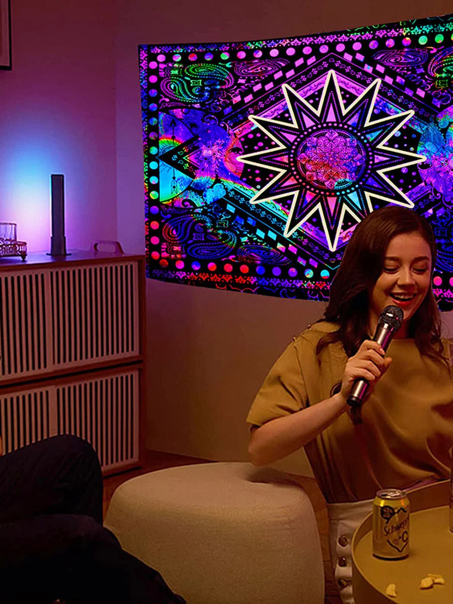 Datura Black Light UV Tapestry, Size: 37.40x28.74inch, 2 image