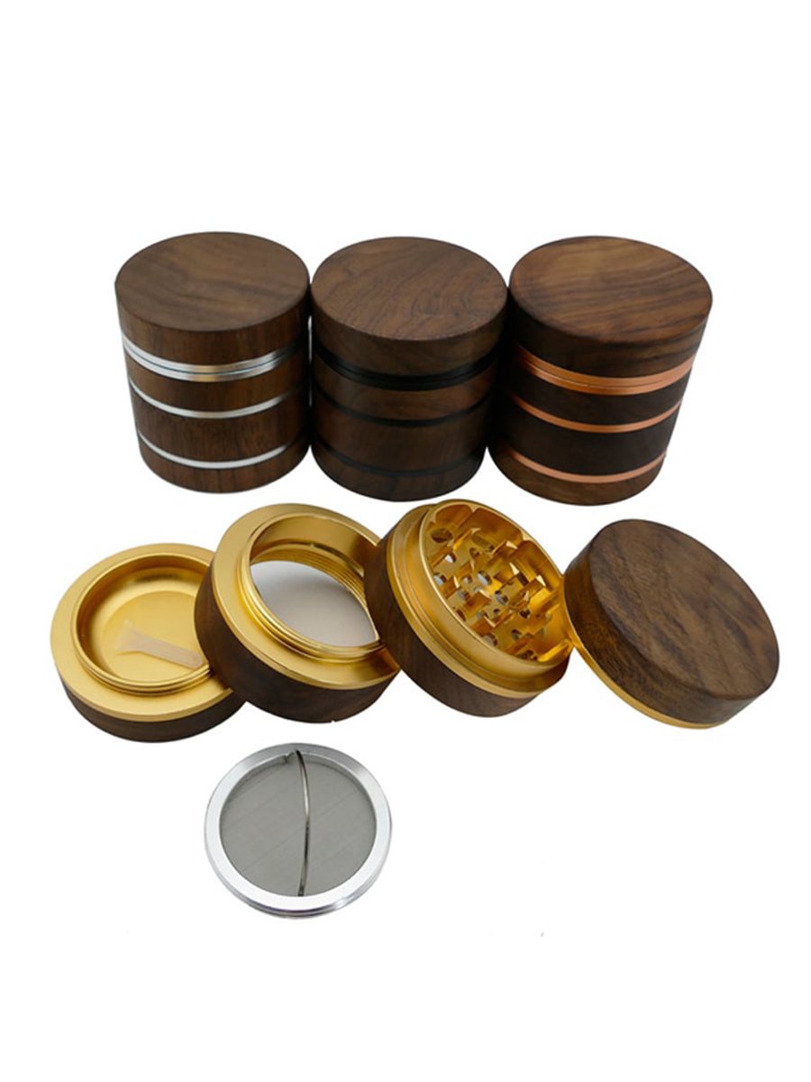 60MMN Wooden Gold Pattern And Walnut Aluminum Alloy Herb Grinder 60MMN Wooden Gold Pattern And Walnut Aluminum Alloy Herb Grinder