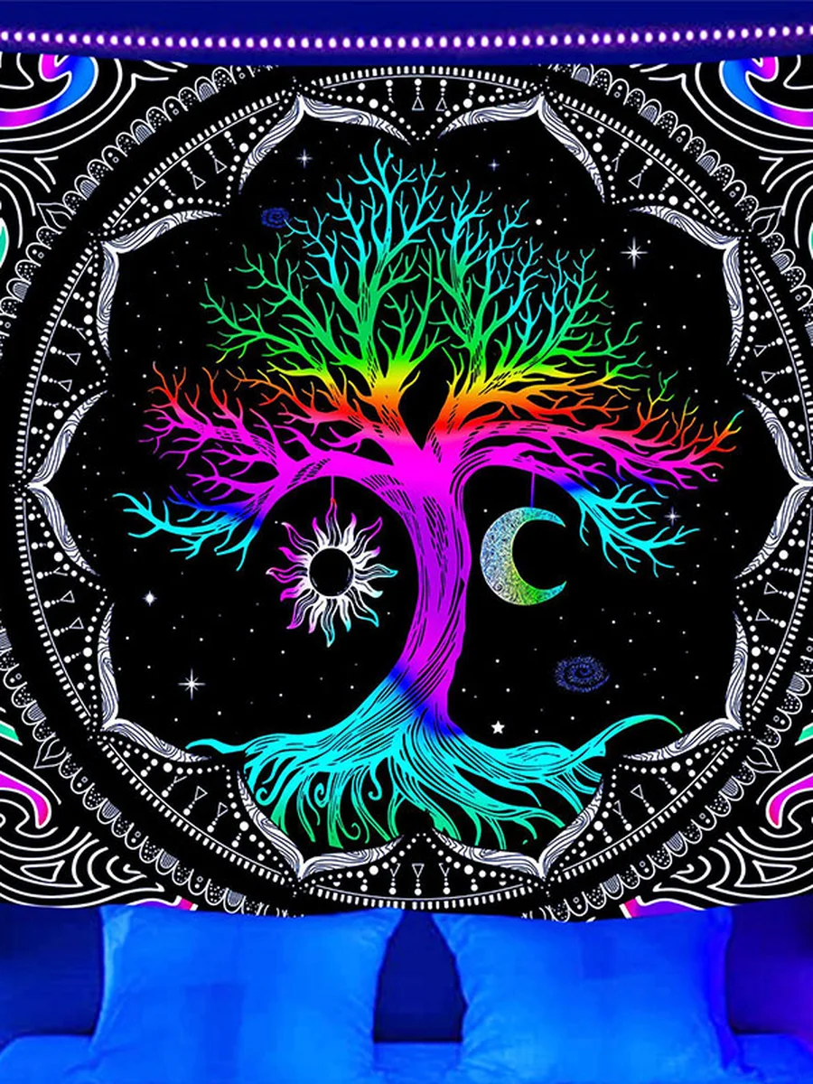 Tree of life Fluorescent Tapestry, Size: 37.40x28.74inch, 5 image Tree of life Fluorescent Tapestry, Size: 37.40x28.74inch, 5 image