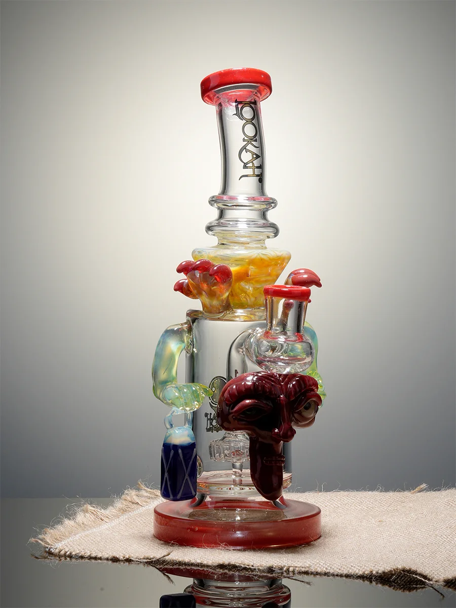 10.5" Cool facial sculpture showerhead Perc Glass Bong, Color: Red, 6 image 10.5" Cool facial sculpture showerhead Perc Glass Bong, Color: Red, 6 image