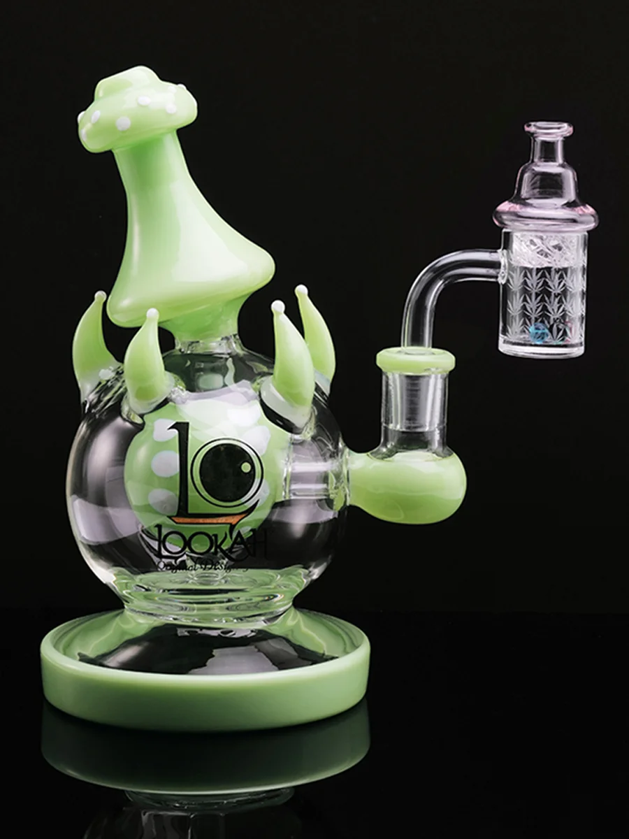 14 MM Bamboo Seal Engraving Quartz Flat Top Banger with Spinner Carb Cap and 3 Terp Pearls, Color: Green, 4 image 14 MM Bamboo Seal Engraving Quartz Flat Top Banger with Spinner Carb Cap and 3 Terp Pearls, Color: Green, 4 image