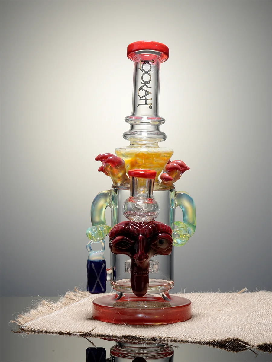 10.5" Cool facial sculpture showerhead Perc Glass Bong, Color: Red 10.5" Cool facial sculpture showerhead Perc Glass Bong, Color: Red