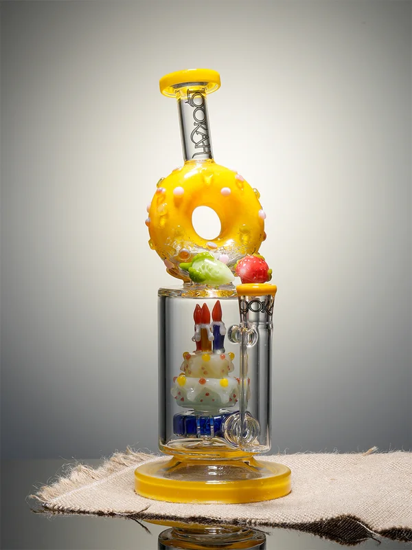11.5" Lookah Cute Birthday Cake Perc Glass Bong yellow Side 11.5" Lookah Cute Birthday Cake Perc Glass Bong yellow Side