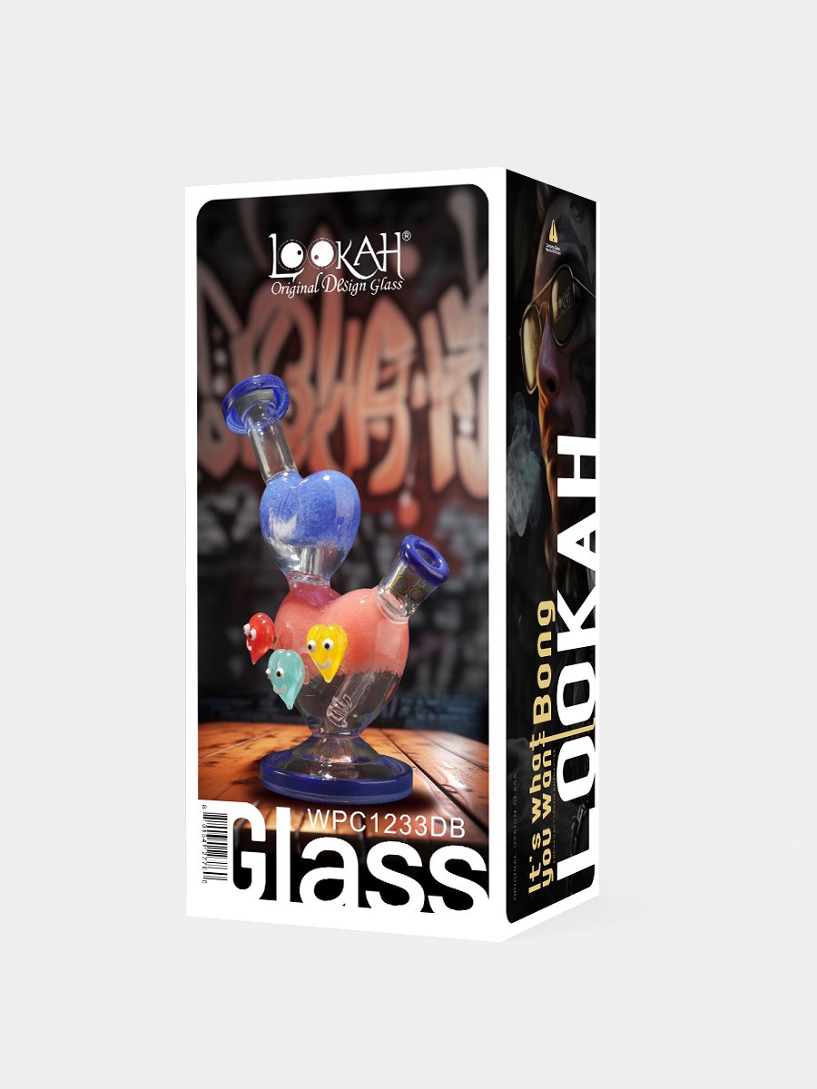 8“ Cute Heart-Shaped Glass Dab Rig, Colors: Dark Blue