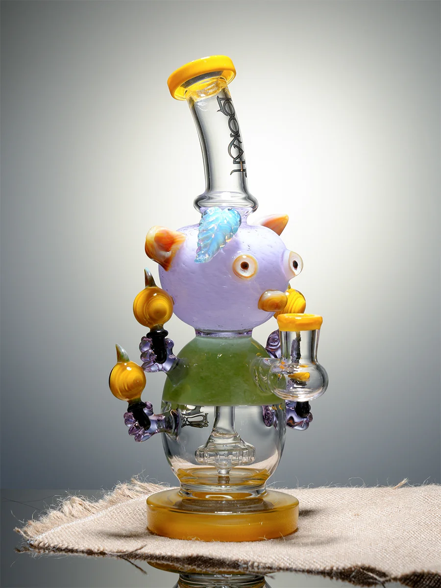 Lookah 9.5" Small Cute Piggy Glass Bong Purple Side Lookah 9.5" Small Cute Piggy Glass Bong Purple Side