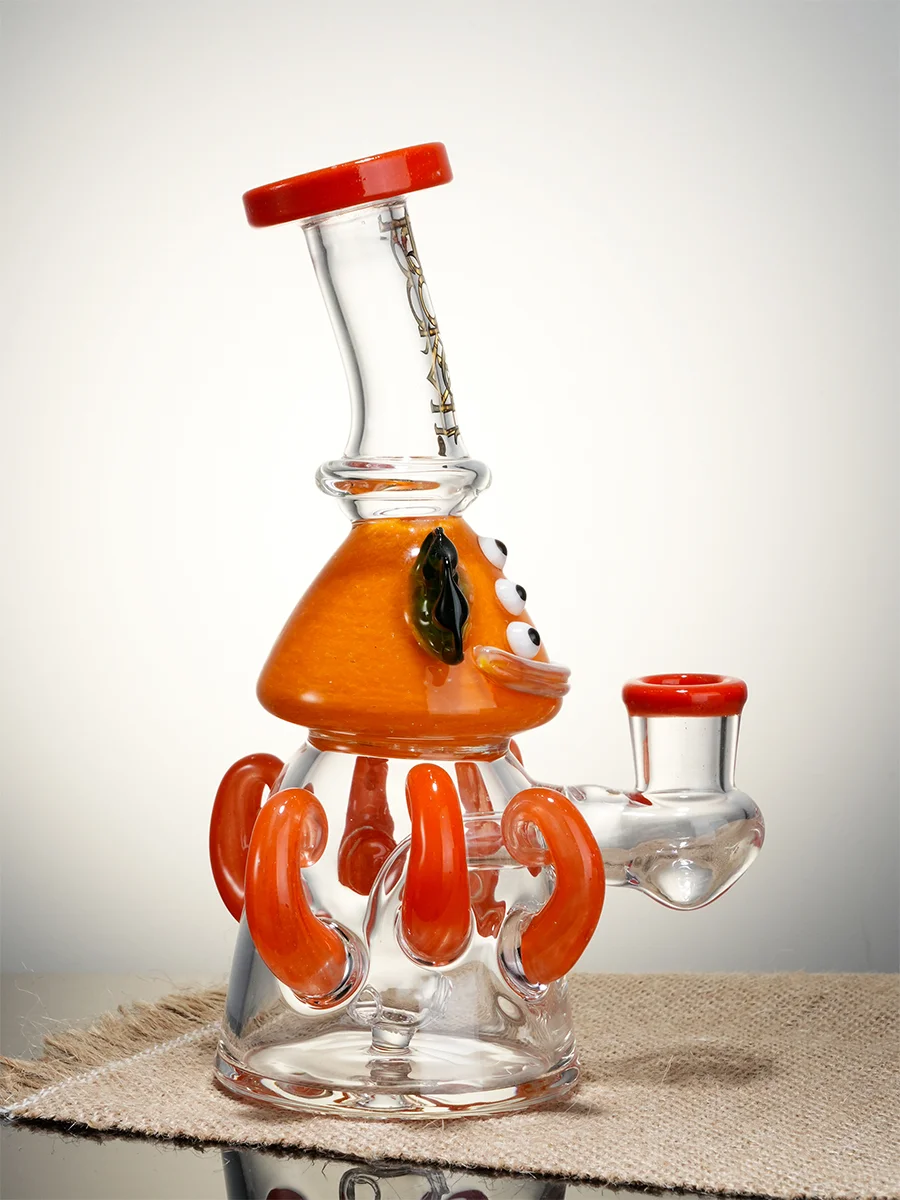 Orange 8&quot; Mini Cute Six Eyes Clown Octopus Dab Rig