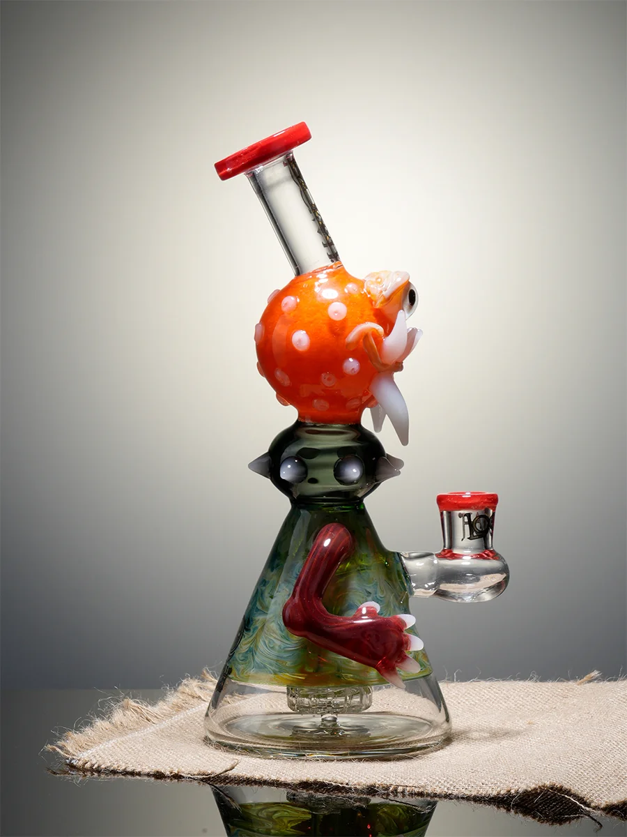 10 inch Monster Head Perc Beaker Glass Bong Orange Side 10 inch Monster Head Perc Beaker Glass Bong Orange Side