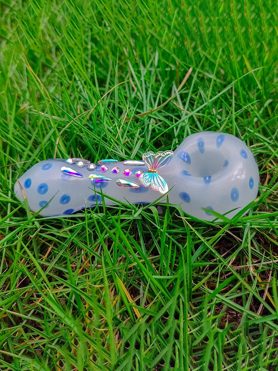 Blue Dot Butterfly Glass Pipe