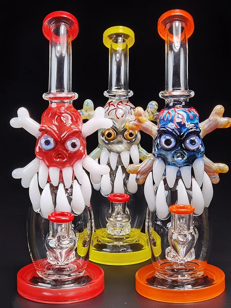 Lookah 12.5" Cool Skull Tusk Showerhead Perc Glass Bong, Colors: Orange, 2 image Lookah 12.5" Cool Skull Tusk Showerhead Perc Glass Bong, Colors: Orange, 2 image