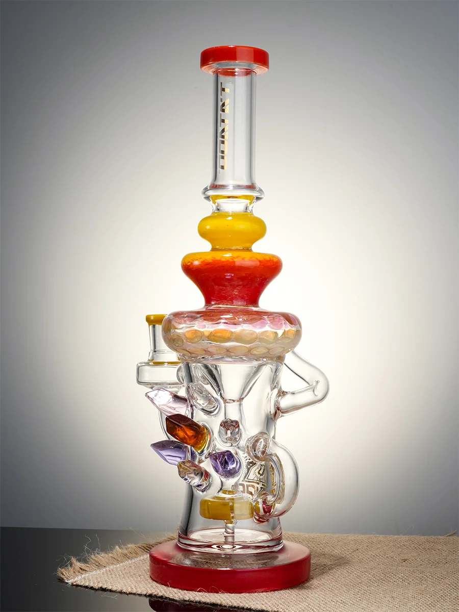 Lookah Rig 12" Cool Crystal Turbine Perc Recycler Dab Rig, Colors: Orange