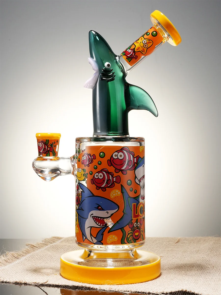 Lookah 9" Cool Shark Attack Showerhead Perc Glass Bong, Color: Green, 12 image Lookah 9" Cool Shark Attack Showerhead Perc Glass Bong, Color: Green, 12 image