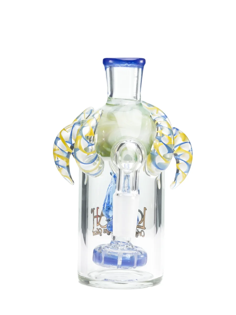 Horned ash Catcher 90Degree 14mm Joint, Colors: Dark Blue, 5 image Horned ash Catcher 90Degree 14mm Joint, Colors: Dark Blue, 5 image
