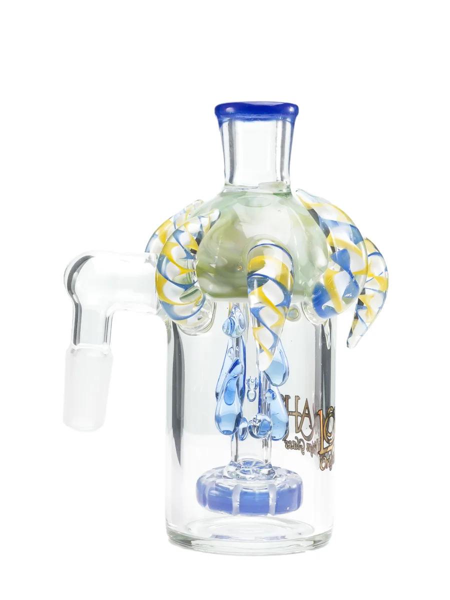 Horned ash Catcher 90Degree 14mm Joint, Colors: Dark Blue, 3 image Horned ash Catcher 90Degree 14mm Joint, Colors: Dark Blue, 3 image
