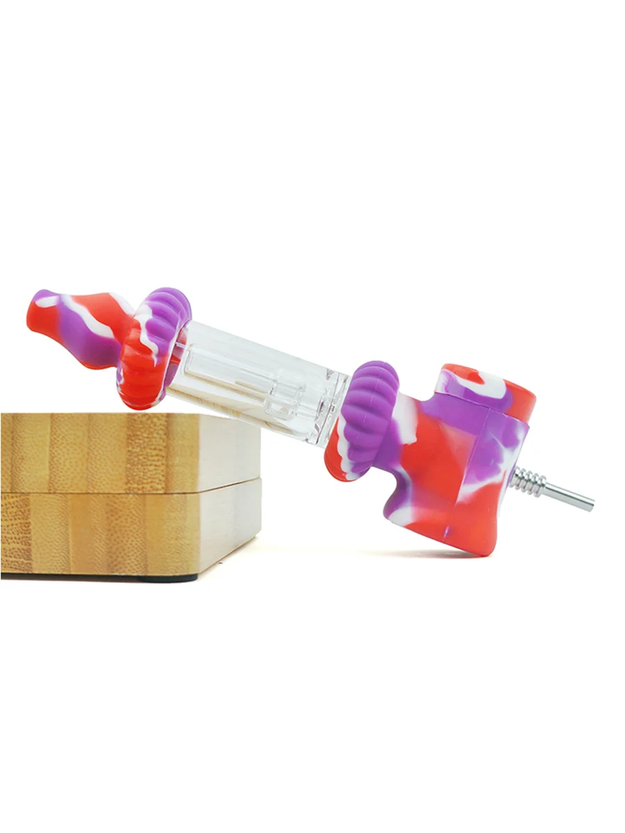 Silicone 2-in-1 Bubbler Pipe Nectar Collector purple red