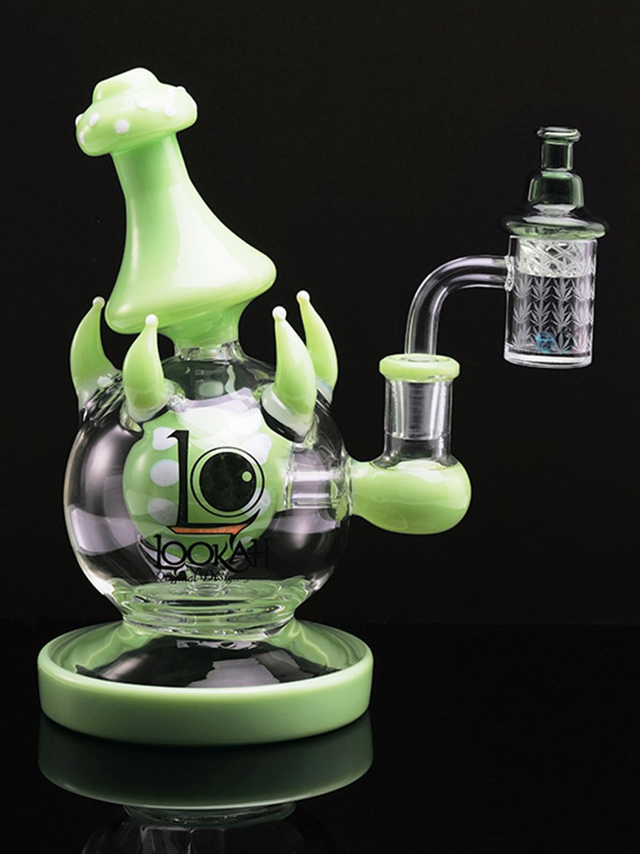 14 MM Bamboo Seal Engraving Quartz Flat Top Banger with Spinner Carb Cap and 3 Terp Pearls, Color: Green
