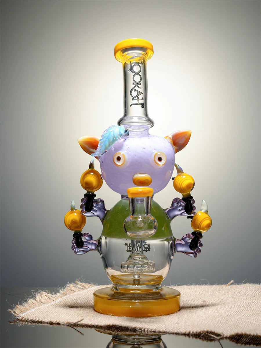 Lookah 9.5" Small Cute Piggy Glass Bong Purple Front Lookah 9.5" Small Cute Piggy Glass Bong Purple Front