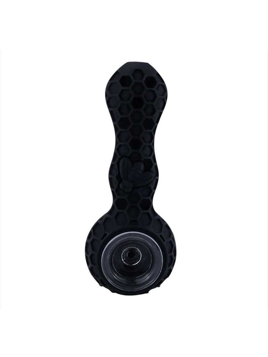 BongsKoo Silicone Honeycomb Tobacco Pipe – With Glass Bowl, Travel Box, And Tools – Blue/Purple/Grey