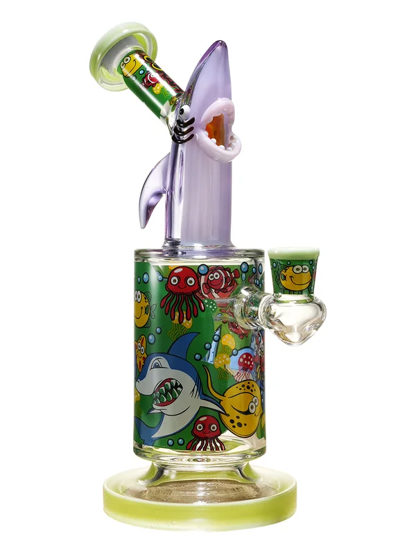 9-inch Small Cool Shark Attack Glass Bong, Color: Green 9-inch Small Cool Shark Attack Glass Bong, Color: Green