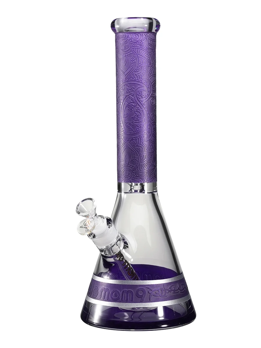 15" Big Mom Religion Engraved Beaker Glass Bong, Color: Purple, 3 image 15" Big Mom Religion Engraved Beaker Glass Bong, Color: Purple, 3 image