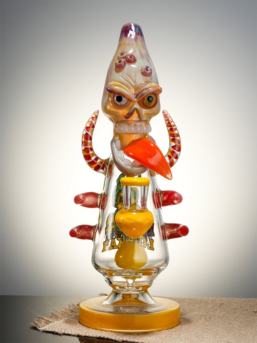 Lookah Bong 10.5 " Cool Skull Bone Glass Bong - Orange, Colors: Orange, 3 image