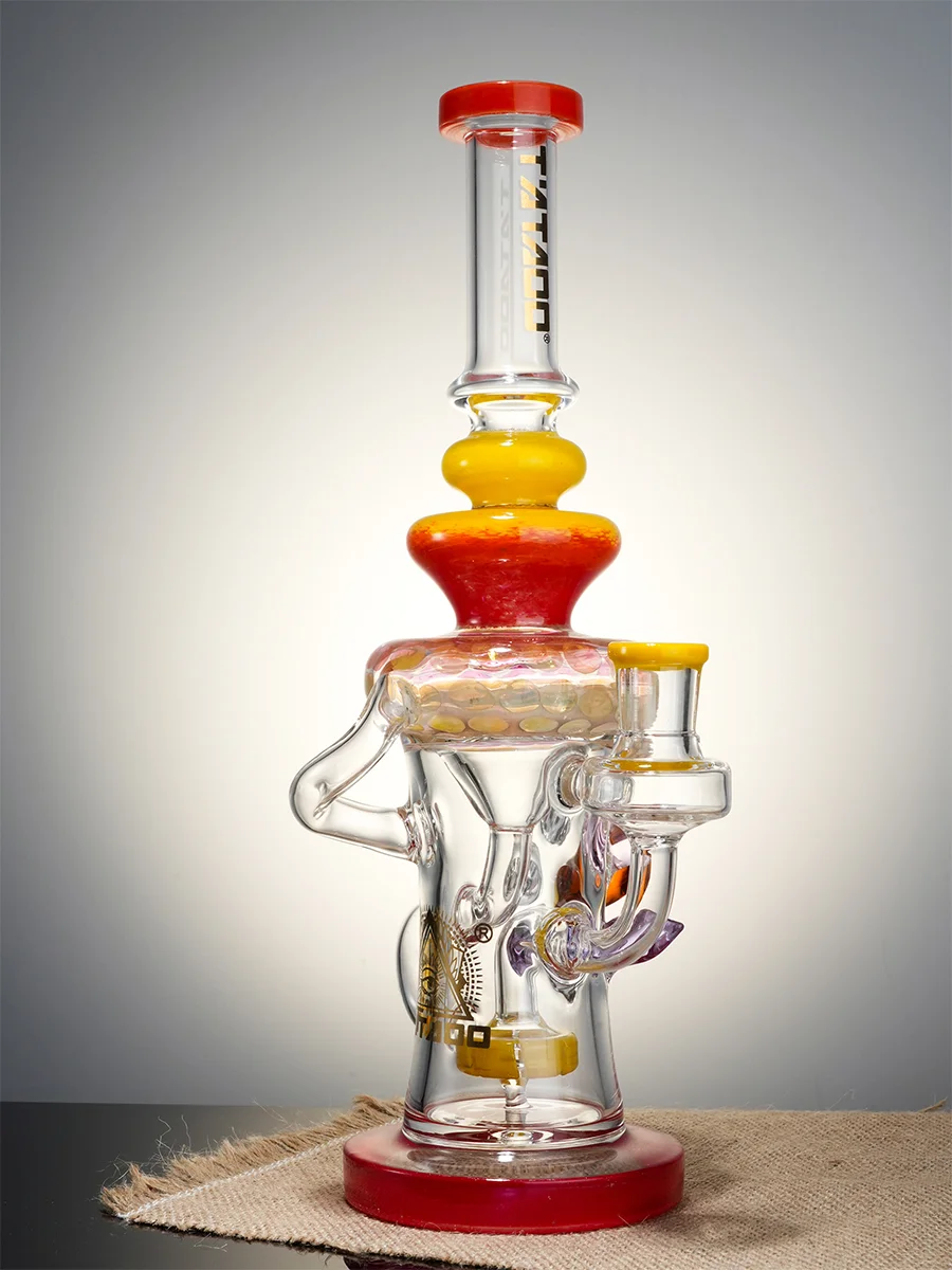 Lookah Rig 12" Cool Crystal Turbine Perc Recycler Dab Rig, Colors: Orange, 5 image