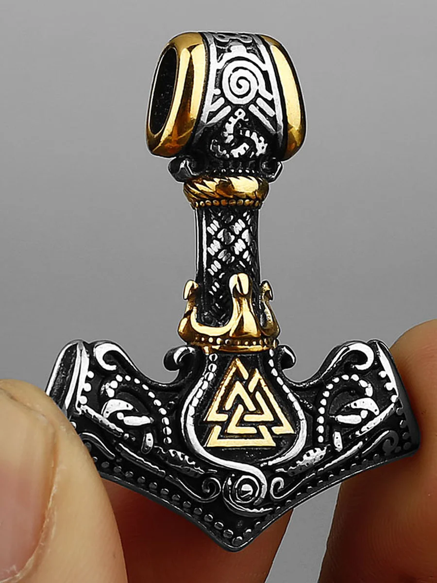 Thor's Hammer Pendant Necklace, Color: Gold, 2 image Thor's Hammer Pendant Necklace, Color: Gold, 2 image