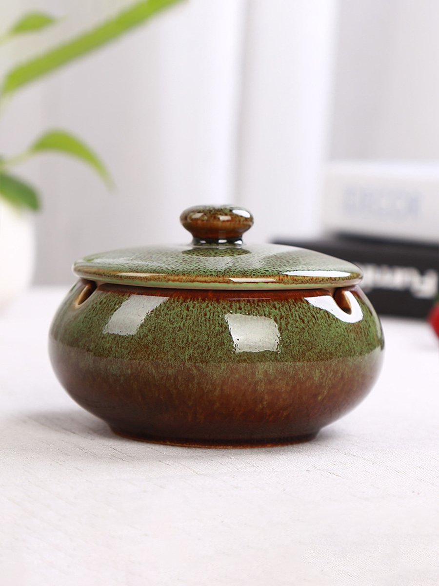 Green Windproof Ceramic Ashtray