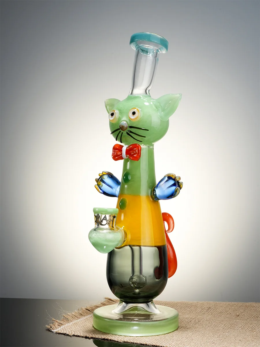 Cute Cat Gentleman Glass Water Pipe2