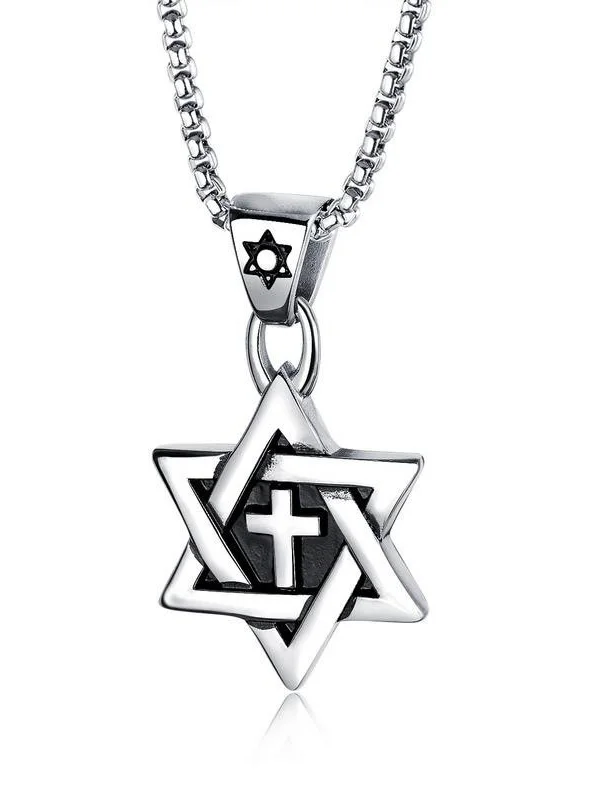 Hexagram Shatkona With Cross Pendant, Color: Silver