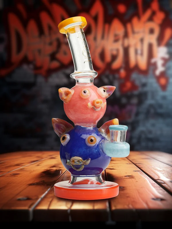 Lookah Rig 9.5" Cute Double Piggy Dab Rig pink Lookah Rig 9.5" Cute Double Piggy Dab Rig pink