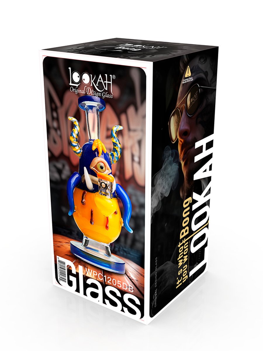 Lookah Bong 8" Mini One-Eyed Big-Bellied Monster Glass Water Pipe - Red, Colors: Orange, 5 image Lookah Bong 8" Mini One-Eyed Big-Bellied Monster Glass Water Pipe - Red, Colors: Orange, 5 image