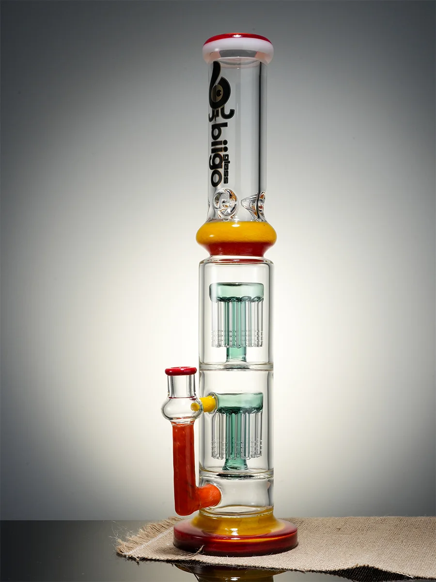 Lookah Bong 16" StraightTube Double Stacked Tree Perc Water Pipe, Colors: Yellow, 7 image