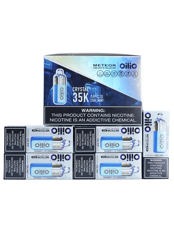 5-Pack OiliO Meteor Refillable POD disposable vapes, Taste: Iced Mint