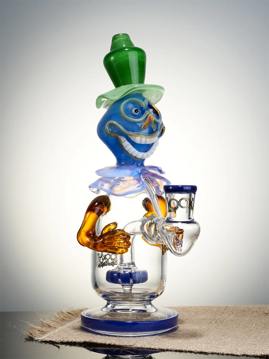 Lookah 9.5" Small Face-Painted Clown Glass Bong, Colors: Wathet Blue