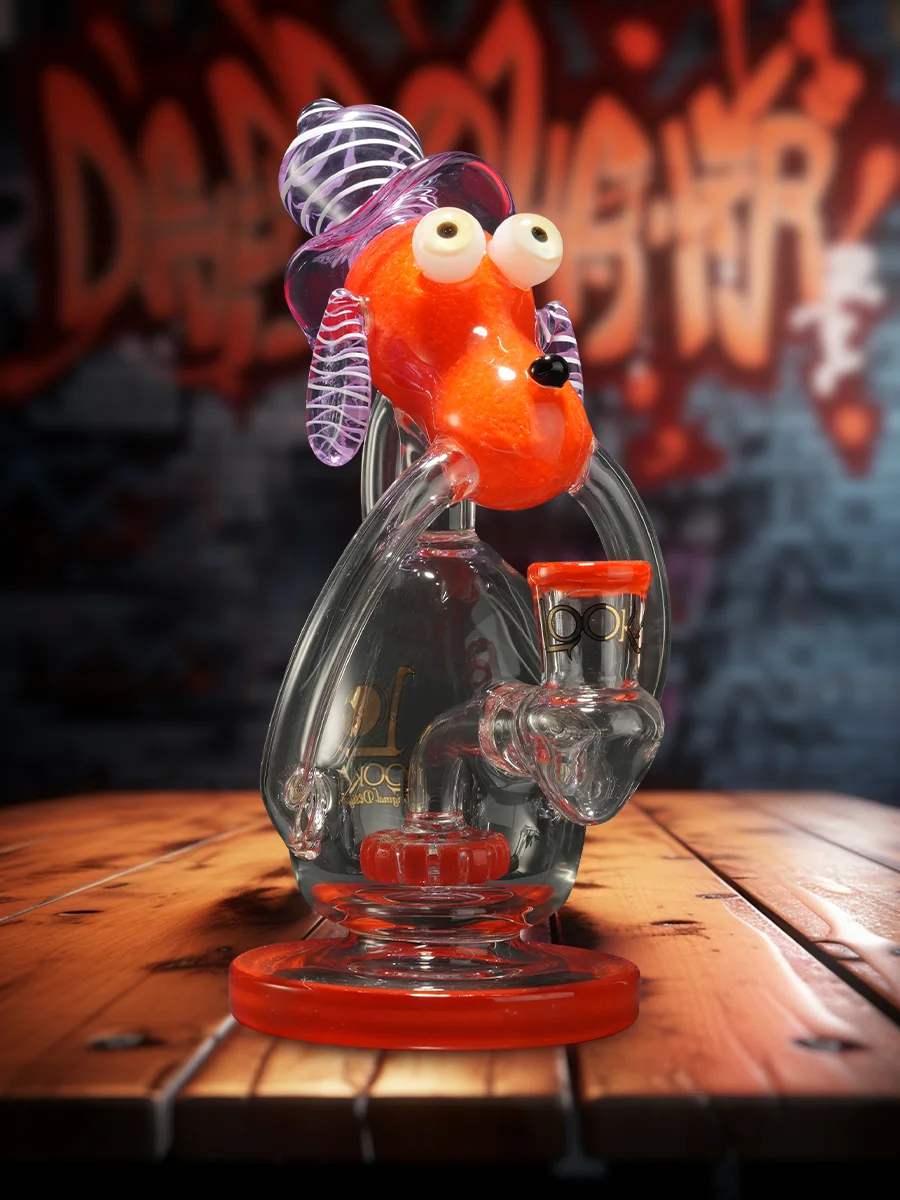 Lookah 8" Mini Cute Striped Dog Recycler Glass Bong, Color: Bright Green, 2 image