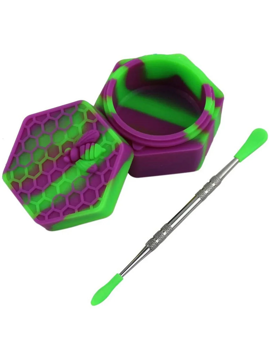 Hexagonal Silicone Box with Stainless Steel Dab Tool, Color:  Red-Yellow, 2 image