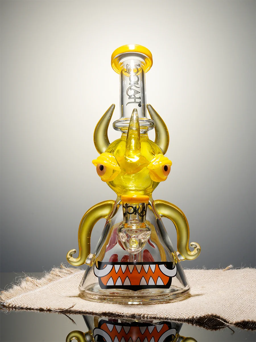 Lookah 10" Four-Eyed Big-Bellied Monster Perc Beaker glass bong, Color: Yellow, 2 image