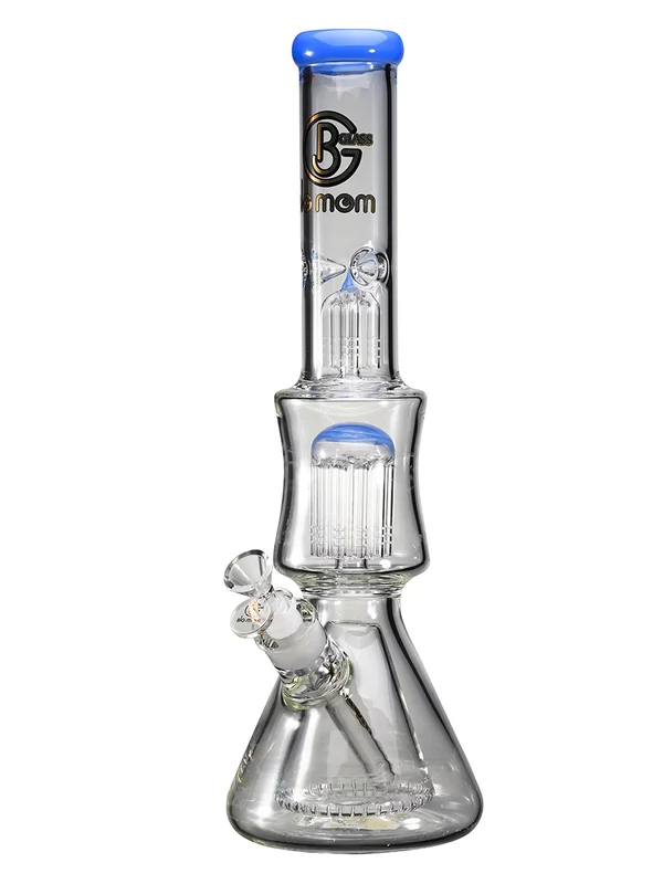 Big Mom 17-inch Double Tree Perc Ice Beaker Glass Bong, Color: Jade Blue, 2 image