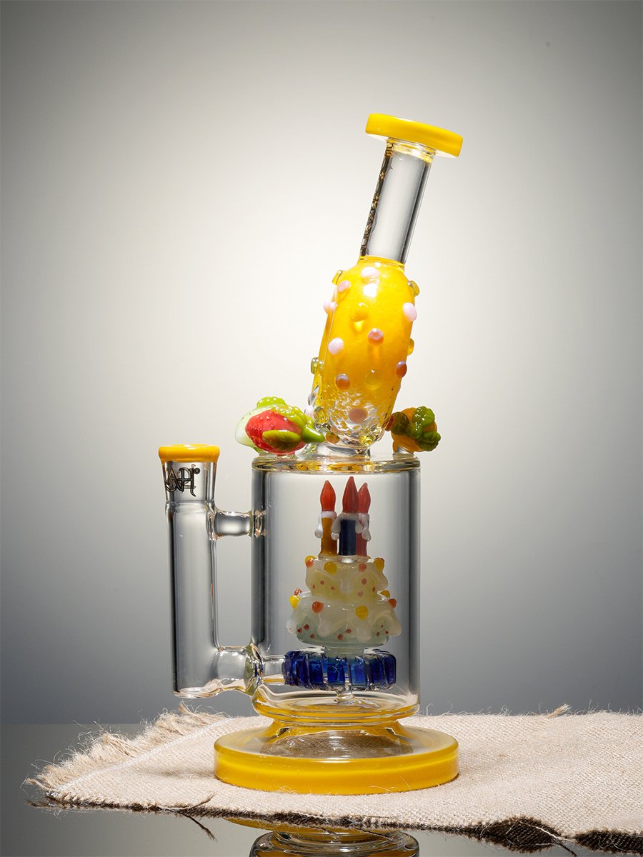 11.5" Lookah Cute Birthday Cake Perc Glass Bong yellow Back