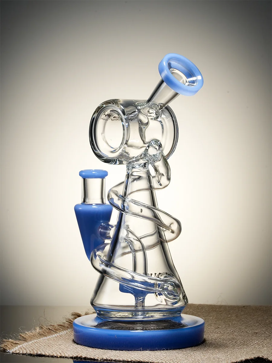 Blue 9" Mini Recycler Spiral Beaker Water Pipe3 Blue 9" Mini Recycler Spiral Beaker Water Pipe3