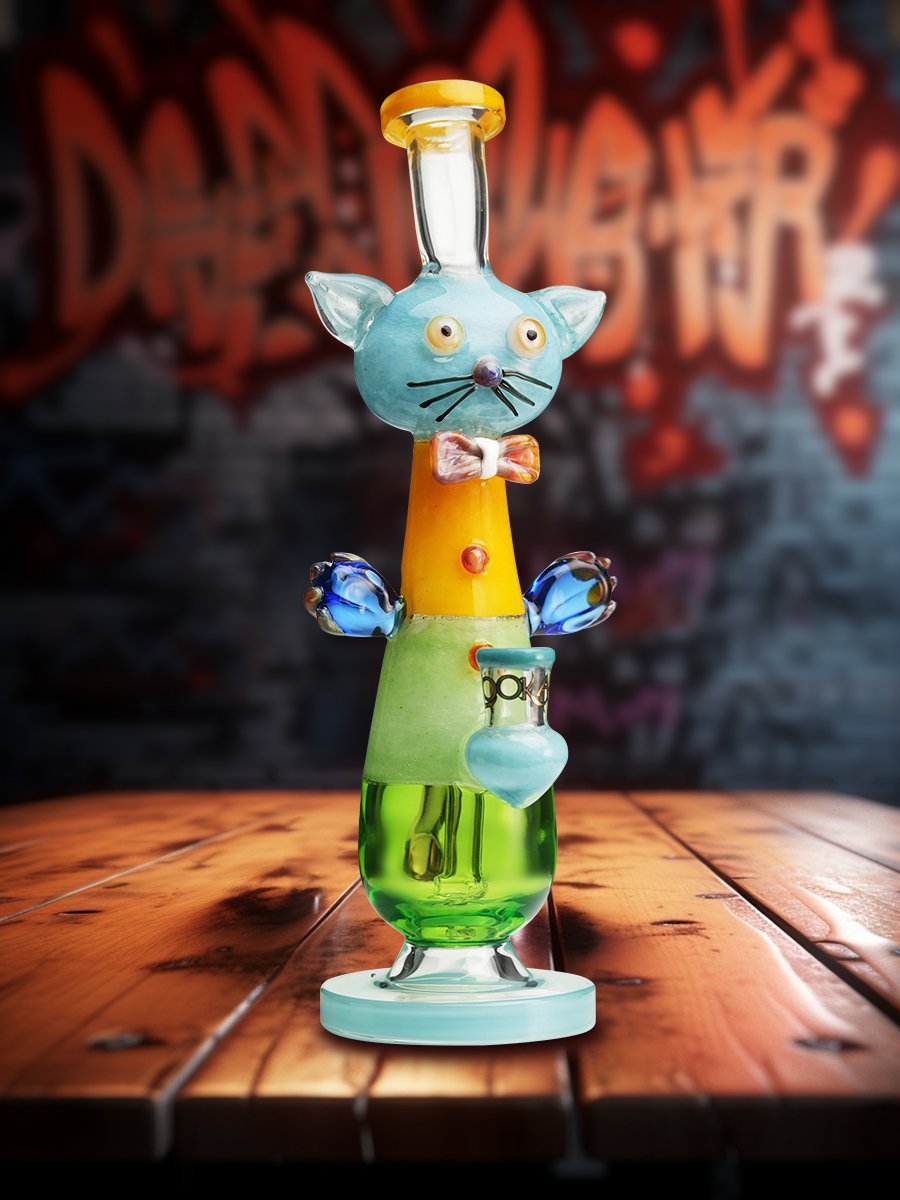 12&quot; Cute Cat Gentleman Glass Water Pipe water blue
