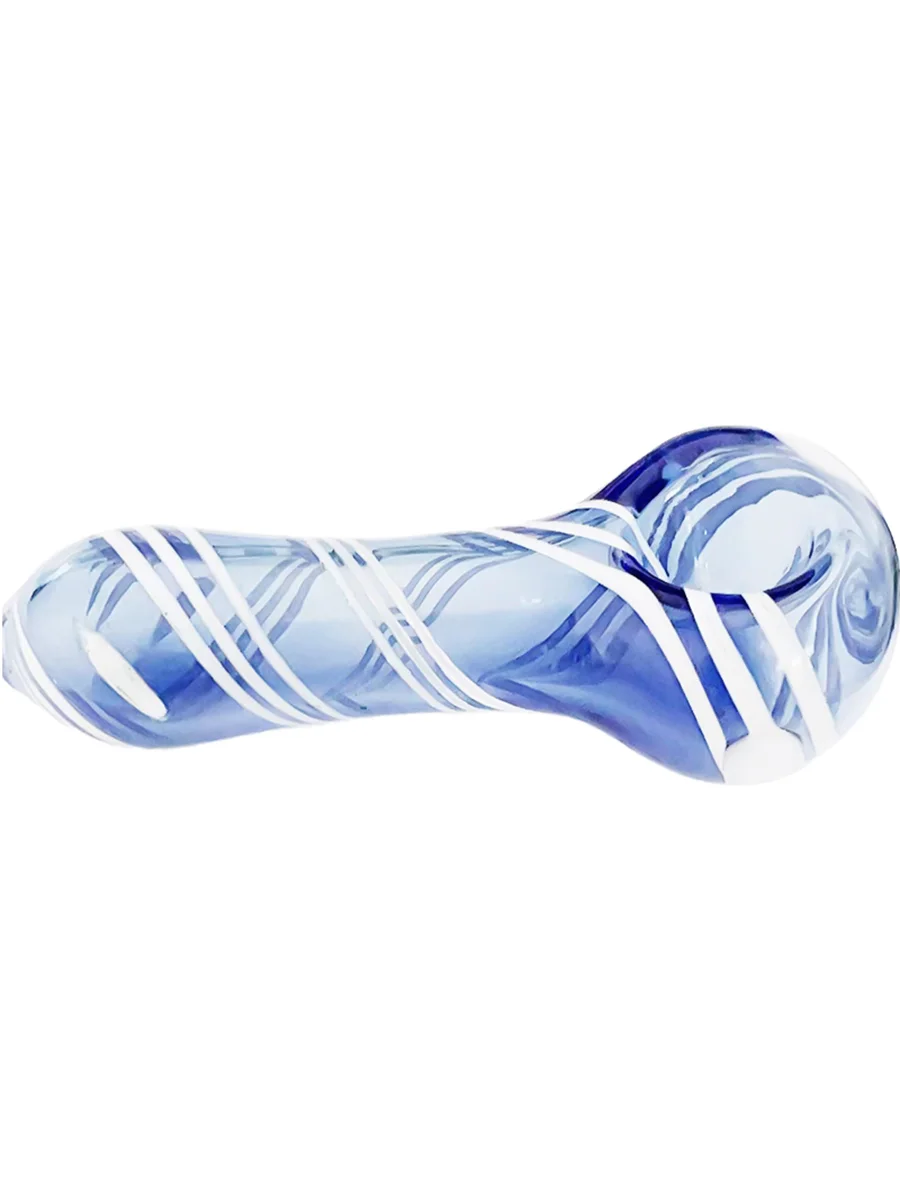 Patterned Colored Glass Spoon Pipe with White Stripes, 2 image Patterned Colored Glass Spoon Pipe with White Stripes, 2 image