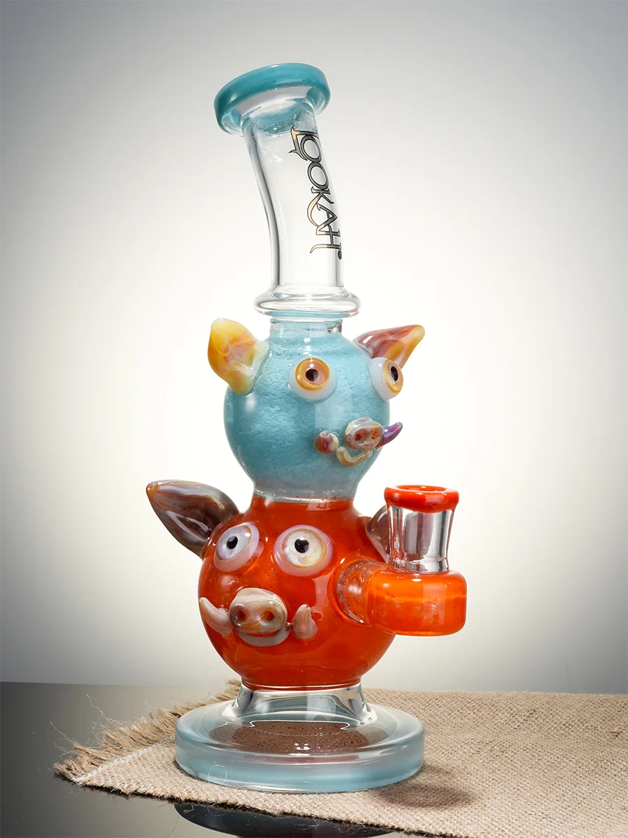 Water Blue  Cute Double Piggy Dab Rig