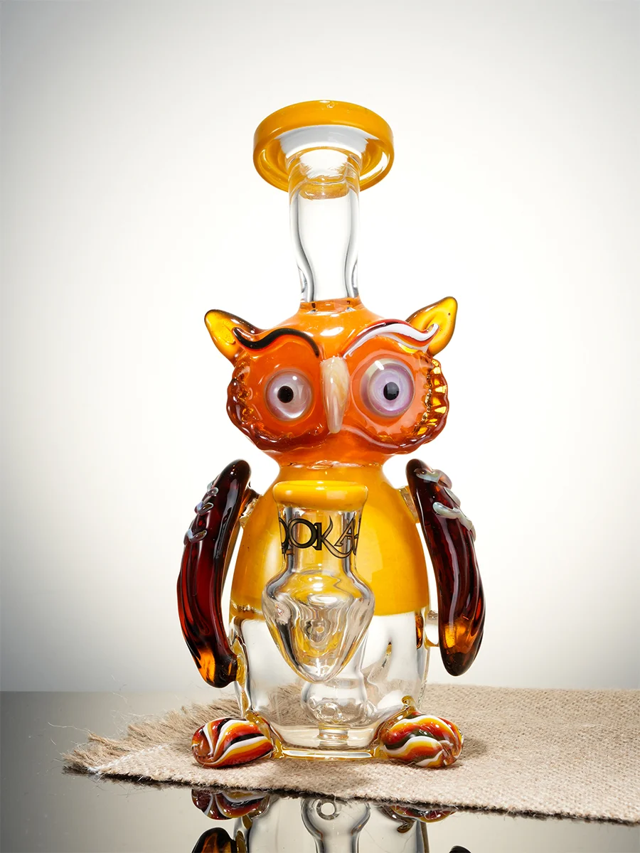Yellow Lookah Rig 7" Mini Nerdy Owl Dab Rig3 Yellow Lookah Rig 7" Mini Nerdy Owl Dab Rig3